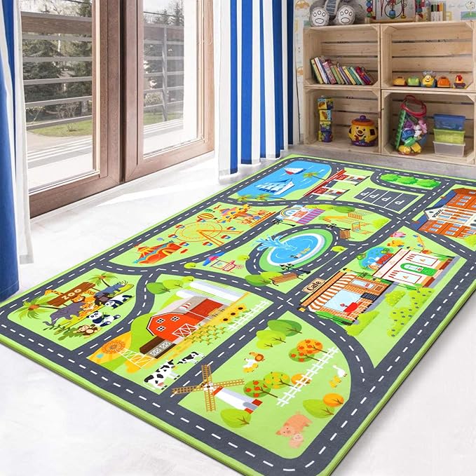 HEBE Kids Play Rug 3'4"x5' ABC Alphabet Numbers Shapes Educational Kid Area Rug Washable Baby Crawling Mat Non Slip Kid Play Mat Carpet for Girl Boy Bedroom Playroom - LeafyLoom