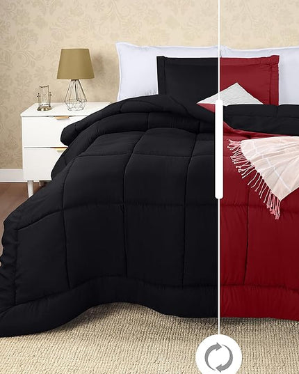 Utopia Bedding Twin Comforter Set Kids with 1 Pillow Sham, Bedding Comforter Sets, Down Alternative Reversible Black/Red Comforter, Soft and Comfortable, Machine Washable - LeafyLoom