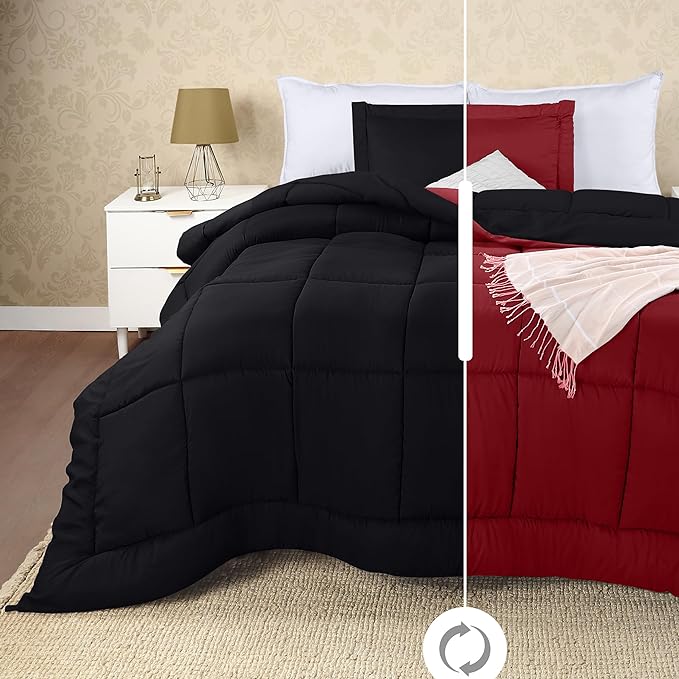 Utopia Bedding Twin Comforter Set Kids with 1 Pillow Sham, Bedding Comforter Sets, Down Alternative Reversible Black/Red Comforter, Soft and Comfortable, Machine Washable - LeafyLoom