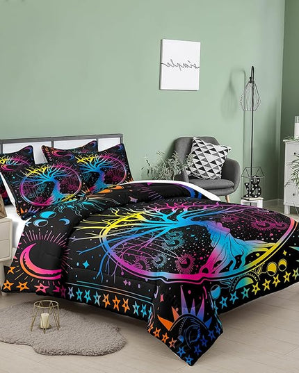 NINENINE Sun and Moon Bedding Set Full Size for Kids Boys Girls,Psychedelic Tree of Life Comforter Gothic Bohemian Bedding,Galaxy Stars Mandala Tribal Bed Set with 1 Comforter 2Pillowcases… - LeafyLoom