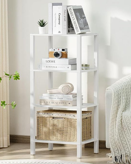 4 Tier Tall Wooden Bookshelf with Storage, Narrow Bookcase for Small Space, Small Book Shelf for Living Room, Office, Bedroom, Kitchen, Industrial, White - LeafyLoom