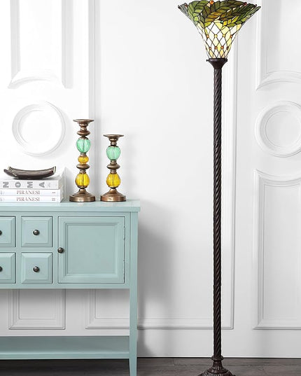 JONATHAN Y JYL8004A Botanical Tiffany-Style 71" Torchiere LED Floor Lamp, Tiffany, Traditional, Art Nouveau Style, Office, Bedroom, Living Room, Family Room, Dining Room, Hallway, Foyer, Bronze - LeafyLoom
