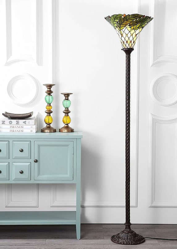 JONATHAN Y JYL8004A Botanical Tiffany-Style 71" Torchiere LED Floor Lamp, Tiffany, Traditional, Art Nouveau Style, Office, Bedroom, Living Room, Family Room, Dining Room, Hallway, Foyer, Bronze - LeafyLoom