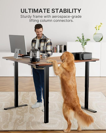 Marsail Corner Stand Up Desk Adjustable Height with 4-in 1 Electical Outlet, L Shaped Electric Standing Desk with Headphone Hook, Stand up Desk for Home Office Sturdy Writing Workstation Rustic - LeafyLoom