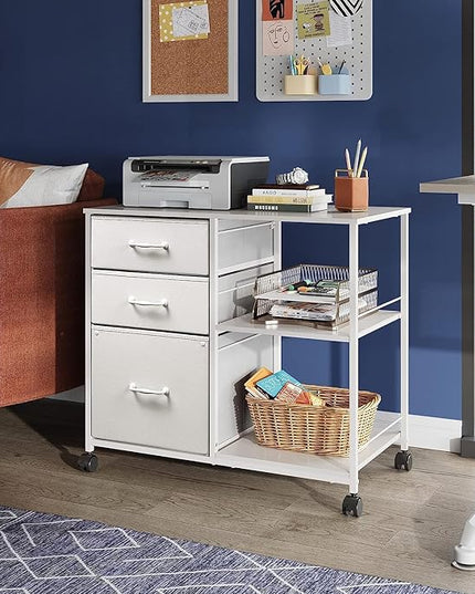 DEVAISE 3 Drawer Mobile File Cabinet, Rolling Printer Stand with Open Storage Shelf, Fabric Lateral Filing Cabinet fits A4 or Letter Size for Home Office, White - LeafyLoom