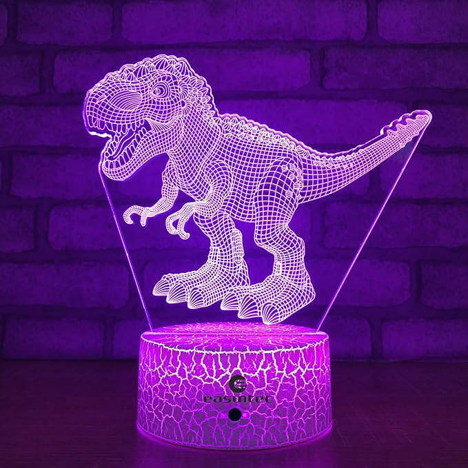easuntec Dinosaur Toys 3D Night Light with Remote & Smart Touch 7 Colors + 16 Colors Changing Dimmable TRex Toys 1 2 3 4 5 6 7 8 Year Old Boy or Girl Gifts (TRex 16WT) - LeafyLoom