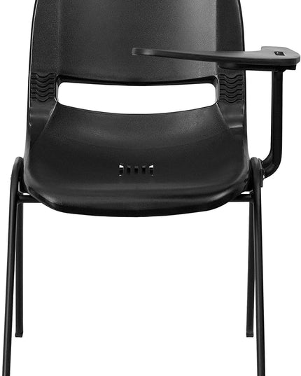 Flash Furniture Black Ergonomic Shell Chair with Left Handed Flip-Up Tablet Arm - LeafyLoom