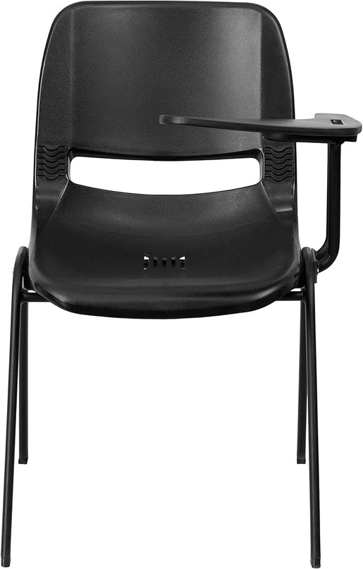 Flash Furniture Black Ergonomic Shell Chair with Left Handed Flip-Up Tablet Arm - LeafyLoom