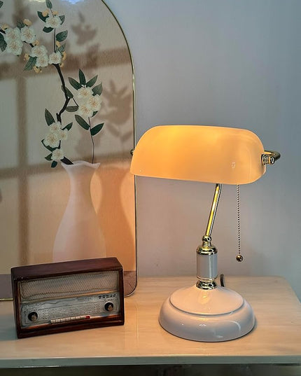 FIRVRE Glass Bankers Lamp Desk Lamp Classic Retro Table lamp Reading Modern for Home Office nightstand Bedside Study Desk Library - LeafyLoom