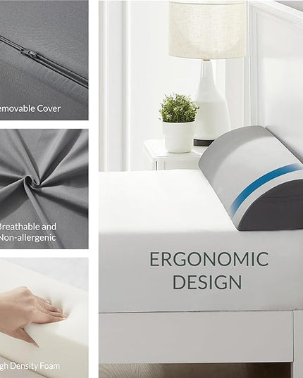 Hearth & Harbor Bed Wedge Pillow for Headboard, Bed Gap Filler Full Size with Side Pockets, Headboard Wedge Pillow for Sleeping, Triangle Mattress Gap Filler 54”x10” Pillow Wedge for Headboard Gap - LeafyLoom