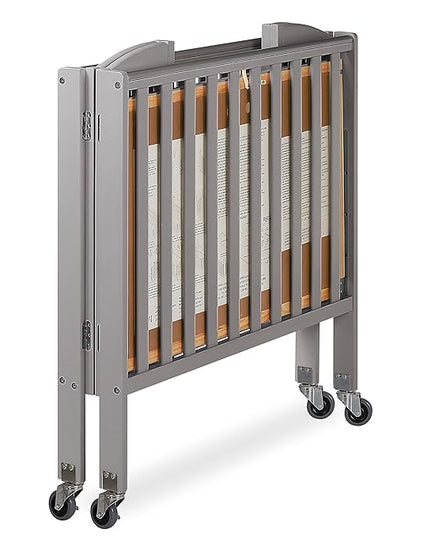 3 in 1 Portable Folding Stationary Side Crib in Steel Grey, Greenguard Gold Certified, Safety Wheels with Locking Casters, Convertible, 3 Mattress Heights - LeafyLoom