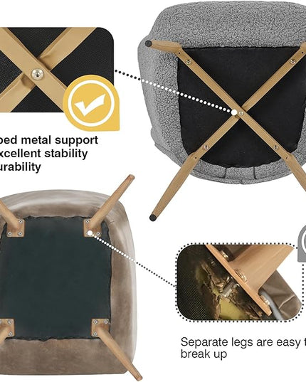 Yaheetech Boucle Accent Chair, Modern Fabric Armchair, Comfy Fluffy Barrel Chair, Reading Chair with High Folding Backrest and Metal Legs for Living Room/Bedroom/Home/Office, Gray - LeafyLoom