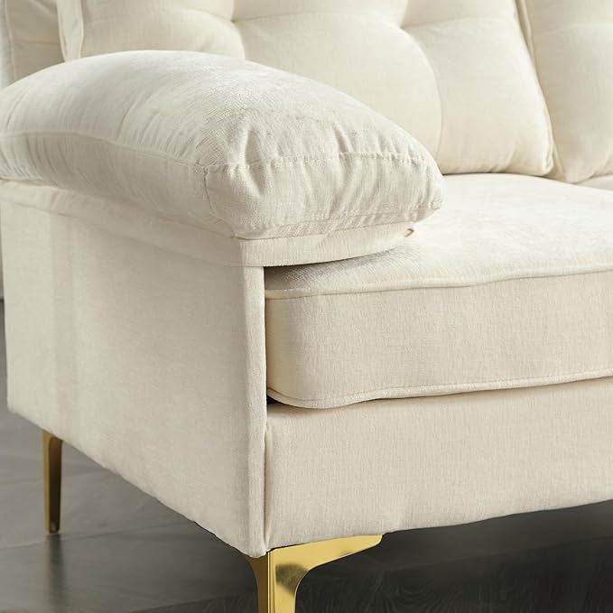 L Shaped Convertible Sleeper Sectional Sofa with Reversible Chaise, 3 Seater Corner Couch Bed with Detachable Pillow Armrest and Golden Metal Legs for Living Room Apartment Small Space - LeafyLoom