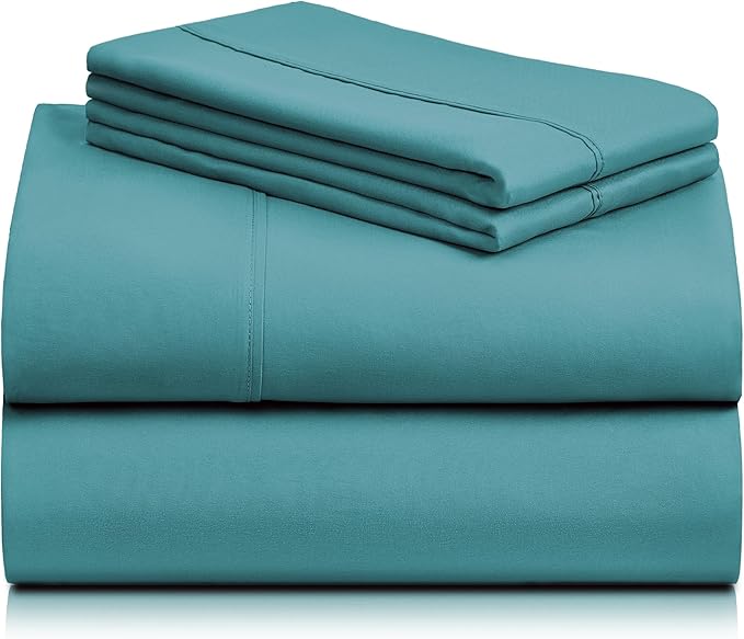 LuxClub Twin XL Sheets - Soft Twin Bed Sheets for Boys and Girls, 4 PC Deep Pockets 18" Eco Friendly Wrinkle Free Kids Fitted Sheets Machine Washable Hotel Bedding Silky Soft - Teal Twin XL - LeafyLoom