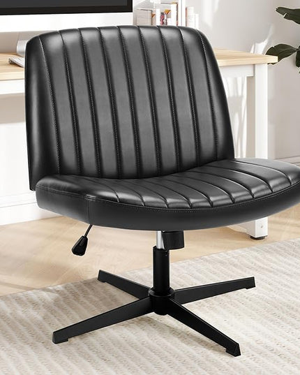 Criss Cross Chair, Cross Legged Office Chair, Wide Comfty Desk Chair, No Wheels Armless Computer Task Chair, Swivel Vanity Home Chair, Height Adjustable - LeafyLoom