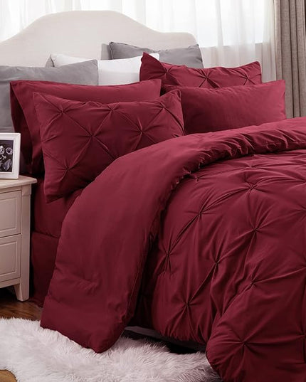 Bedsure Full Size Comforter Sets - Bedding Sets Full 7 Pieces, Bed in a Bag Burgundy Bed Sets with Comforter, Sheets, Pillowcases & Shams, Adult & Kids Bedding - LeafyLoom