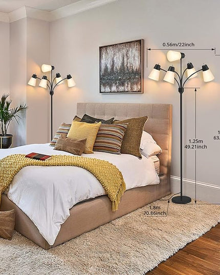 FOLKSMATE LED Floor Lamp, Medusa Multi Head Modern Tall, Rustic Adjustable Gooseneck Reading Standing Light for Living/Kids Room, Bedroom, Black - LeafyLoom