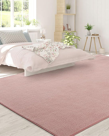 Area Rugs for Bedroom Living Room, 4x6 Pink Super Soft Comfy Thickened Memory-Foam Indoor Carpets, Modern Aesthetic Minimalist Carpet for Boys Girls Adults Apartment Nursery Home Décor - LeafyLoom