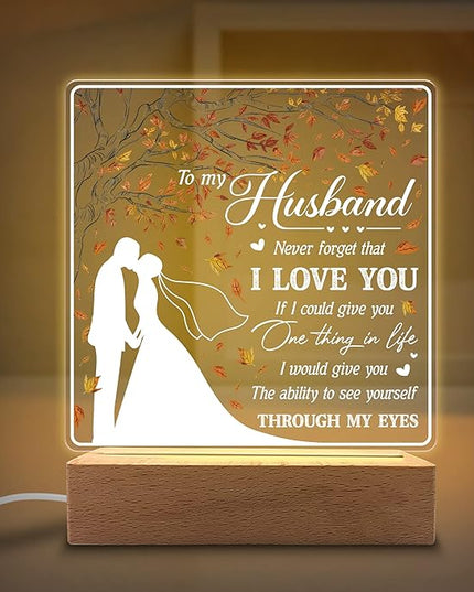 to My Husband I Love You Acrylic Night Light Gifts for Husband on Wedding, Anniversary, Valentine's Day, Christmas from Wife - LeafyLoom