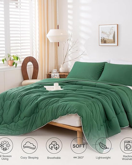 COTTEBED Softness Comforter Set KING Size Bed, Jersey Knit Cotton T-Shirt Feel Ultra-Soft Comy Lightweight Bedding Quilt Blanket Pillowsham All Season, California/Cal King Emerald/Hunter/Forest Green - LeafyLoom