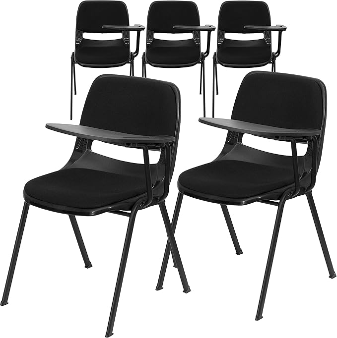 Flash Furniture HERCULES 5 Pack Black Padded Ergonomic Shell Chair with Left Handed Flip-Up Tablet Arm - LeafyLoom