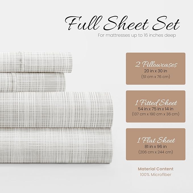 Linen Market 4 Piece Full Bedding Sheet Set (Gray Thatch) - Sleep Better Than Ever with These Ultra-Soft & Cooling Bed Sheets for Your Full Size Bed - Deep Pocket Fits 16" Mattress - LeafyLoom
