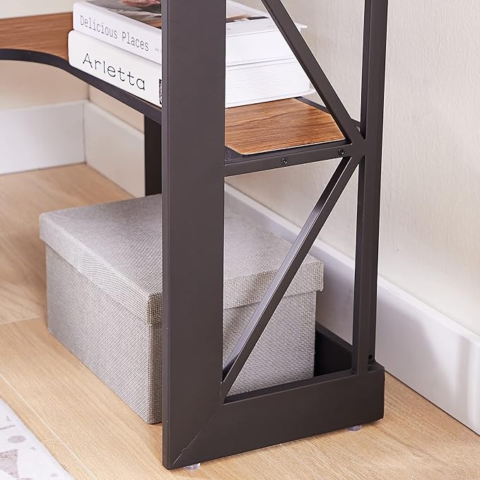 VECELO Corner Computer Desk 41 x 30 inches with Smooth Keyboard & Storage Shelves for Home Office Workstation, Teakwood Brown - LeafyLoom