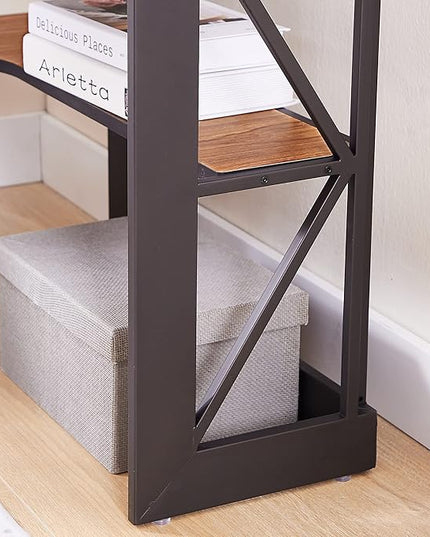 VECELO Corner Computer Desk Writing Smooth Keyboard Tray & Storage Shelves,Compact Home Office Triangle Table, Teak Brown - LeafyLoom