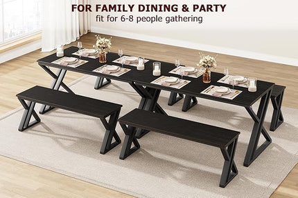 IDEALHOUSE Kitchen Table with Benches, Dining Table Benches Set for 4-6, Rectangular Kitchen Table Set with Sturdy Metal Frame, Saving Space for Kitchen, Dining Room, Apartment, 55", Black - LeafyLoom