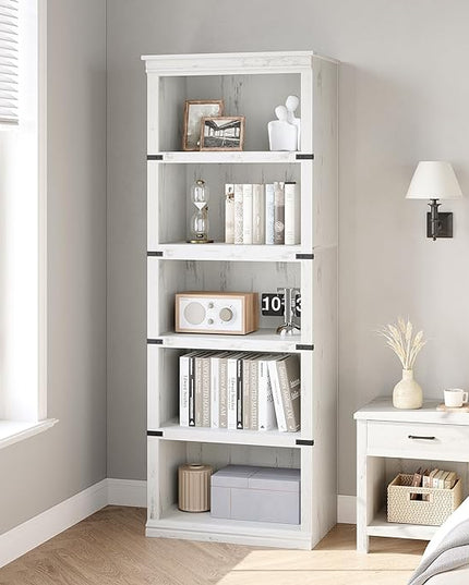 GAOMON 5 Tier Bookcase, Farmhouse Book Shelf with Storage, 67.4 Inch Tall Open Display Bookshelves, Wooden 5 Shelf Bookcase for Living Room, Bedroom-White - LeafyLoom