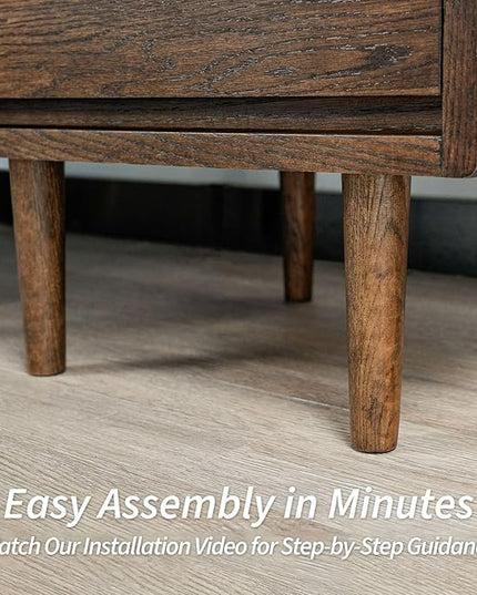 Night Stand, Mid Century Modern Nightstand w/2 Drawers, Boho Nightstand, Small Nightstand, Oak Bedroom Nightstand, Solid Wood Bedside Table, 17.72 W x 15.75 D x 19.69 H Inches(Walnut) - LeafyLoom