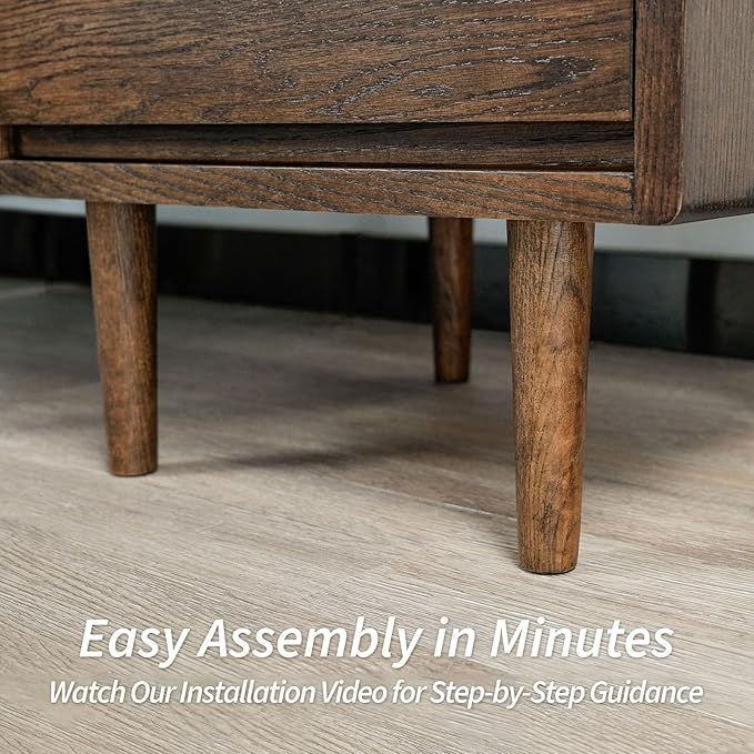 Night Stand, Mid Century Modern Nightstand w/2 Drawers, Boho Nightstand, Small Nightstand, Oak Bedroom Nightstand, Solid Wood Bedside Table, 17.72 W x 15.75 D x 19.69 H Inches(Walnut) - LeafyLoom