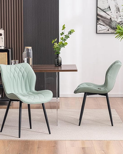 YOUNIKE Dining Chairs Set of 2, Upholstered Faux Leather Dining Room Chairs, Modern Living Room Bedroom Side Chairs with Wing Back and Metal Legs, Kitchen Chairs Mint Green - LeafyLoom