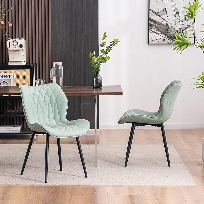 YOUNIKE Dining Chairs Set of 2, Upholstered Faux Leather Dining Room Chairs, Modern Living Room Bedroom Side Chairs with Wing Back and Metal Legs, Kitchen Chairs Mint Green - LeafyLoom