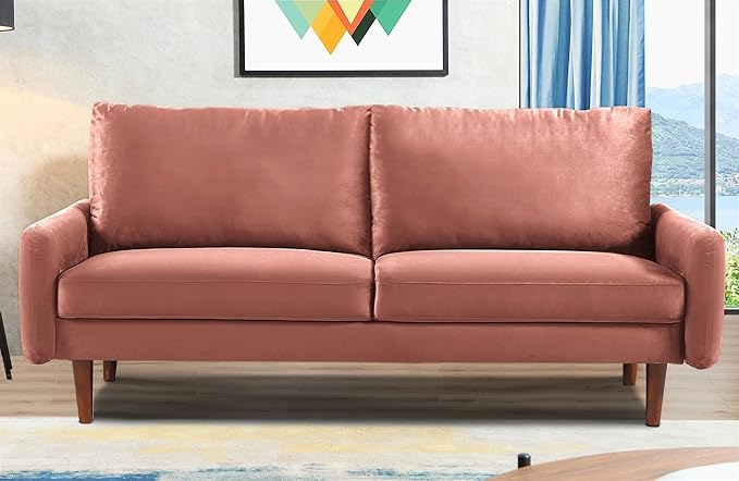US Pride Furniture Kent Modern Velvet Sofa, Comfortable 3 Seater Couch for Living Rooms and Small Spaces, Ideal Studio Apartment Furniture with Sleek Design, Rose - LeafyLoom