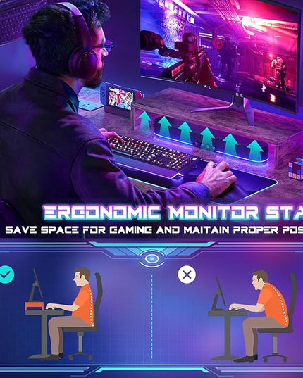 Homieasy Small Gaming Desk with Power Outlets Pegboard LED Light, 43 Inch L Shaped Computer Desk with Monitor Stand Storage Shelves, Reversible Corner Desk with Headset Hooks, Rustic Brown - LeafyLoom
