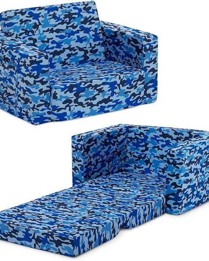 Delta Children Cozee Blue Camo Convertible Foam Chair to Lounger for Kids - LeafyLoom