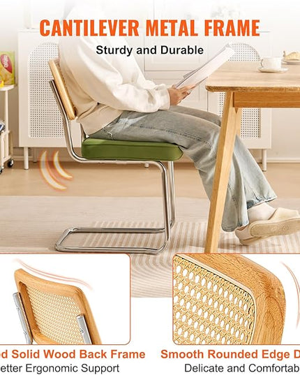 VEVOR Rattan Dining Chairs Set of 2, Mid Century Modern Dining Chair, Upholstered Velvet Accent Chair with Rattan Back, Retro Dining Room Kitchen Chair for Living Room, Bedroom, Office (18.1 Inch) - LeafyLoom