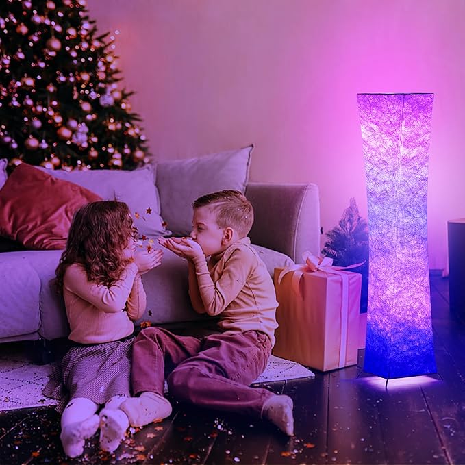 chiphy Floor lamp, RGB Standing Lamps for Bedroom, 7 Colors Changing and Dimmable LED Bulbs, Remote Control and White Fabric Shade, Modern Light for Living Room and Play Room - LeafyLoom