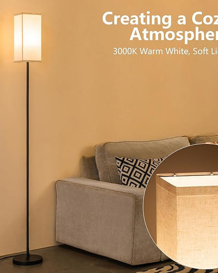 Floor Lamp, Corner Standing Lamp with Linen Lampshade, 3 Color Temperatures, Pole Lamp for Living Room Bedroom Office, Office Lamps for Work, 9W LED Bulb Included - LeafyLoom