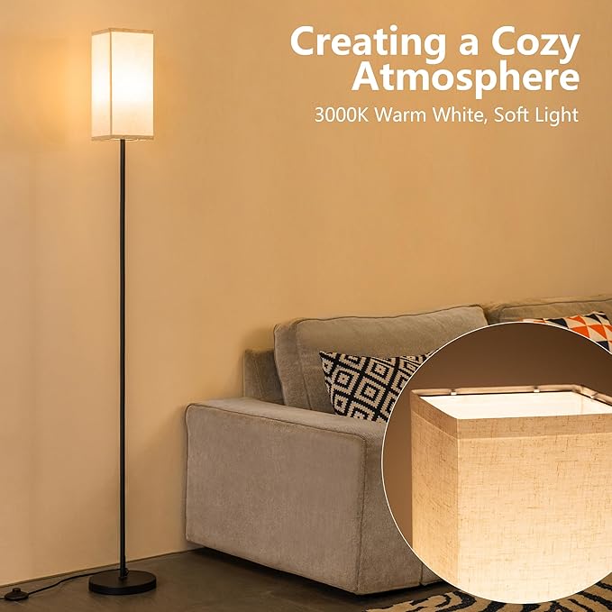 Floor Lamp, Corner Standing Lamp with Linen Lampshade, 3 Color Temperatures, Pole Lamp for Living Room Bedroom Office, Office Lamps for Work, 9W LED Bulb Included - LeafyLoom
