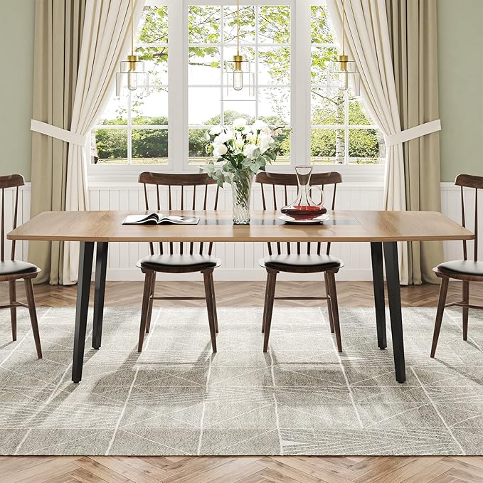 Tribesigns Modern Dining Table for 6 People, 70.86L x30.71W x 29.52H Inches Rectangle Kitchen Table Patio Table for Backyard,Dinning Room&Kitchen,Light Walnut - LeafyLoom
