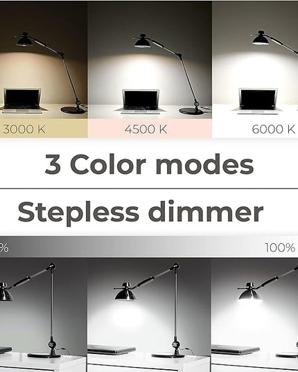 OTUS Desk Lamp Gesture Control, LED Architect Desk lamp for Home Office, Adjustable Metal Swing Arm, Tall Task Light for Drafting or Bedside Table Reading, 12 Brightness, 3 Touch Eye-Caring Modes - LeafyLoom