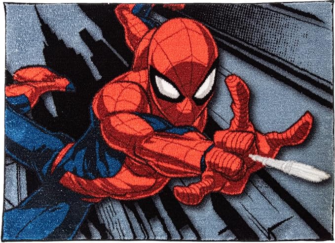 Gertmenian Marvel Spiderman Superhero Area Rug Home Decor Suitable for Classroom, Nursery, Bedroom, or Play Area Ideal for Kids and Young Children 40x54in, Gray/Red 19840 - LeafyLoom