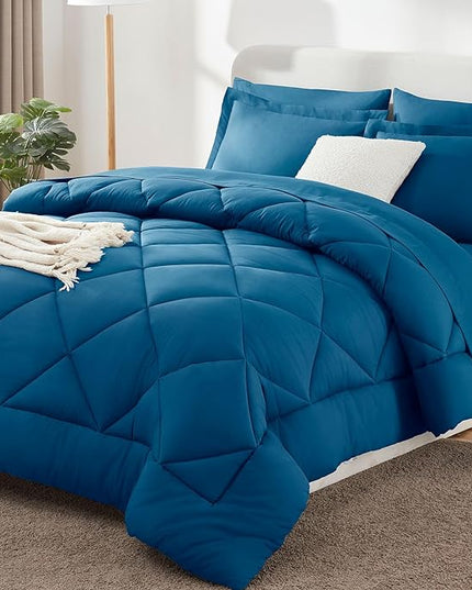 CozyLux Queen Bed in a Bag 7-Pieces Comforter Sets with Comforter and Sheets Teal All Season Bedding Sets with Comforter, Pillow Shams, Flat Sheet, Fitted Sheet and Pillowcases - LeafyLoom