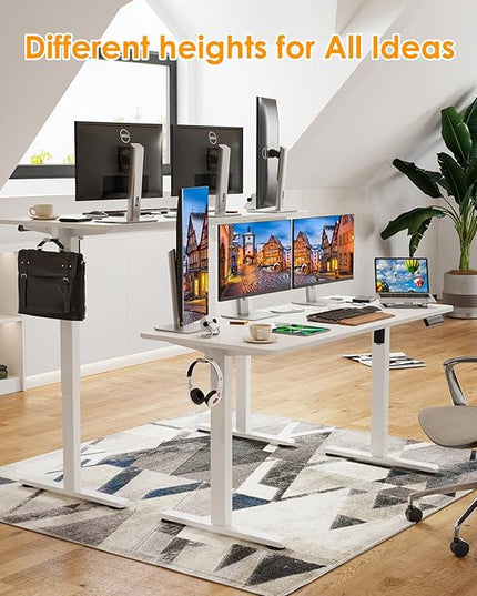 STARY Electric Adjustable Height Sit Stand Home Office Desk with Splice Board, 55x24, White Desktop/White Frame - LeafyLoom