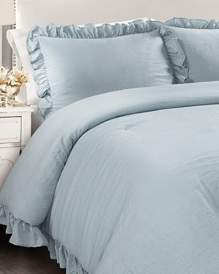 Lush Decor Reyna Ruffle Comforter Set - 3 Piece Cozy Ruffled Bedding Set - Timeless Elegance and Comfort for Bedroom - King, Lake Blue - LeafyLoom