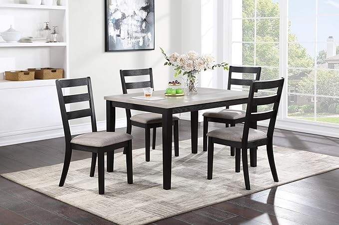 NicBex Small Dining Table Set for 4 Dining Room Set 5pc Dining Set Kitchen Dinette Wooden Top Table and Chairs Upholstered Cushions Seats Ladder Back Chair Dining Room, Black - LeafyLoom