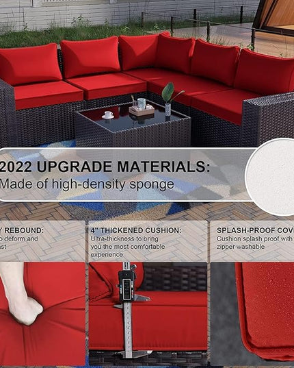 Kullavik 12PCS Outdoor Patio Furniture Set PE Wicker Rattan Sectional Sofa Patio Conversation Sets,Red - LeafyLoom