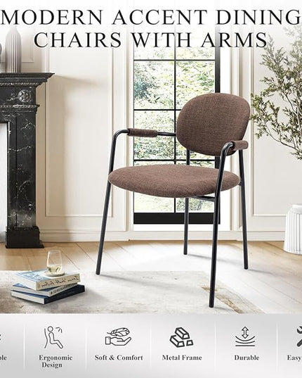 COLAMY Modern Dining Chairs Set of 4, Dining Armchairs Set of 4, Chair Set of 4 for Dining Table, Upholstered Fabric Dining Chairs with Back for Kitchen,Dining Room,Restaurant,Shop, Brown - LeafyLoom